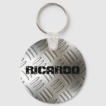 Any Name On Metal Diamond Plate Keychain by MetalShop at Zazzle