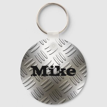 Any Name On Metal Diamond Plate Keychain by MetalShop at Zazzle
