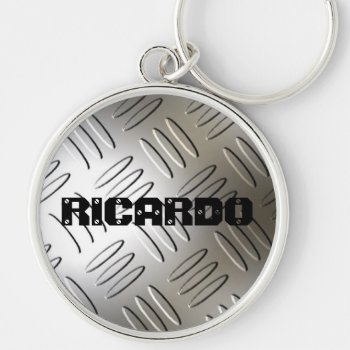 Any Name On Metal Diamond Plate Premium Keychain by MetalShop at Zazzle