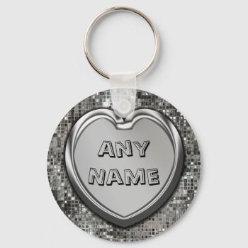 Any Name On Silver Heart Keychain by MetalShop at Zazzle