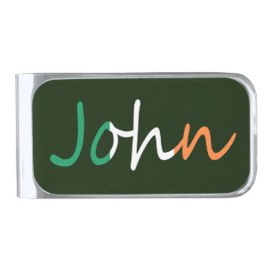 Any Name Overlaid On Irish Flag mccnt Silver Finish Money Clip