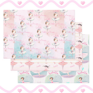 Any Name Pretty Ballet Princess Ballerina Gift Wrapping Paper Sheets