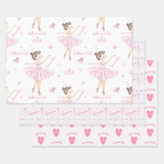 Any Name Pretty Pink & White Ballerina Wrapping Paper Sheets