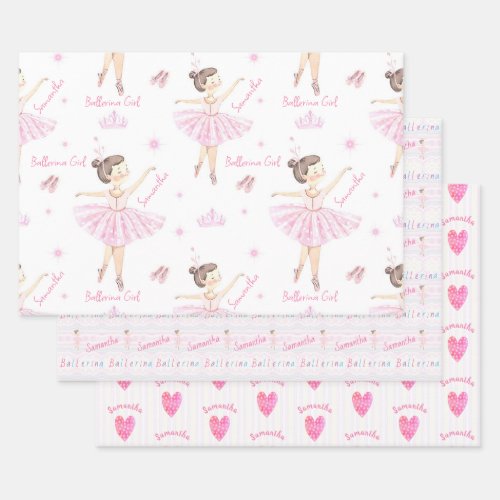 Any Name Pretty Pink  White Ballerina Wrapping Paper Sheets