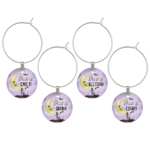 Any Name Purple Halloween Party Favor Wine Charms