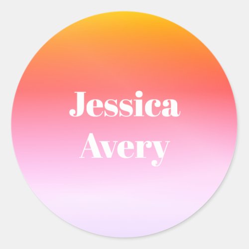 Any Name  Retro_Modern Styled Text Colorful Ombre Classic Round Sticker