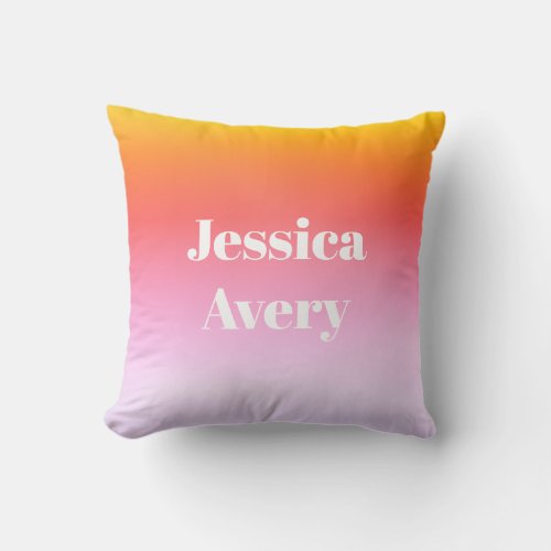 Any Name  Retro_Modern Styled Text Colorful Ombre Throw Pillow