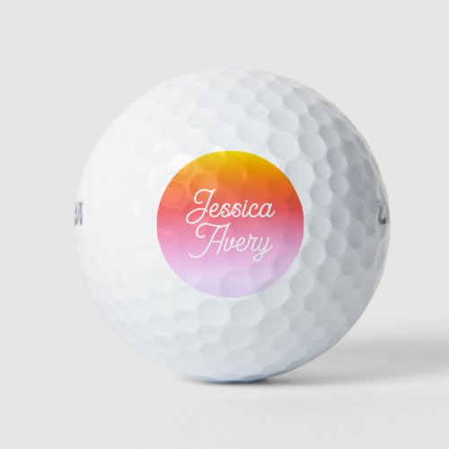 Any Name  Vintage Styled Text Colorful Ombre Golf Balls