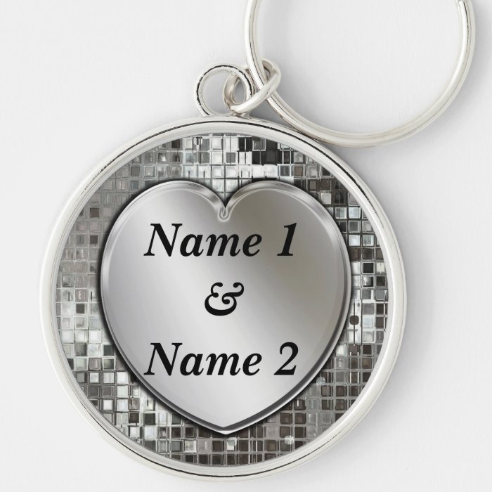 Any Names On Silver Heart Large Premium Keychain