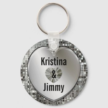 Any Names On Sparkling Silver Heart Keychain by mvdesigns at Zazzle