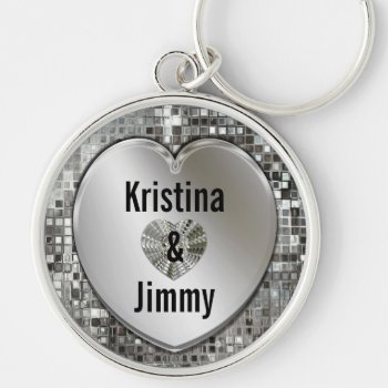 Any Names On Sparkling Silver Heart Large Keychain by mvdesigns at Zazzle