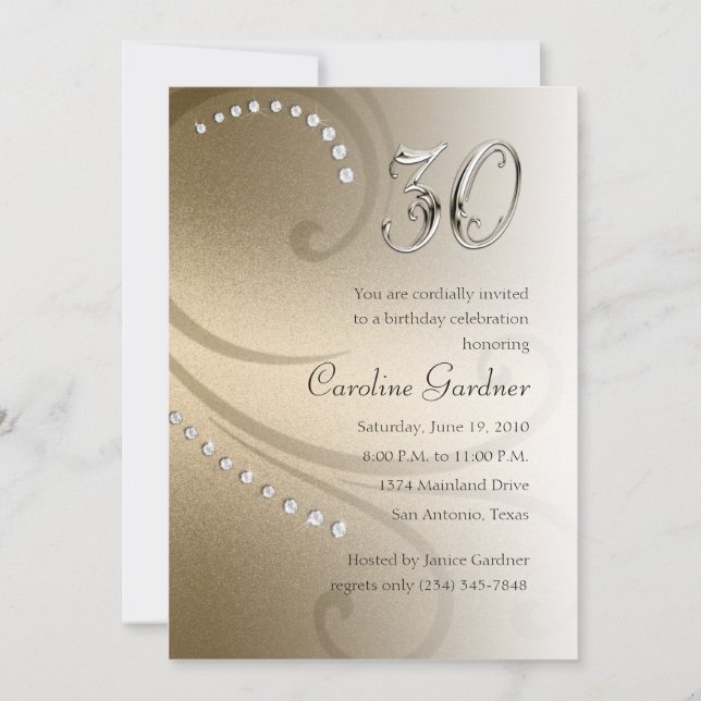 Any No. Gold Birthday Crystals Swirl Invitation (Front)
