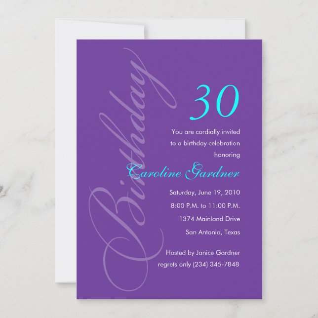 Any Number Birthday Invitation Any Color (Front)