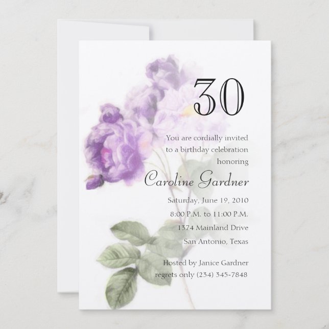 Any Number Birthday Invitation Purple Flower (Front)