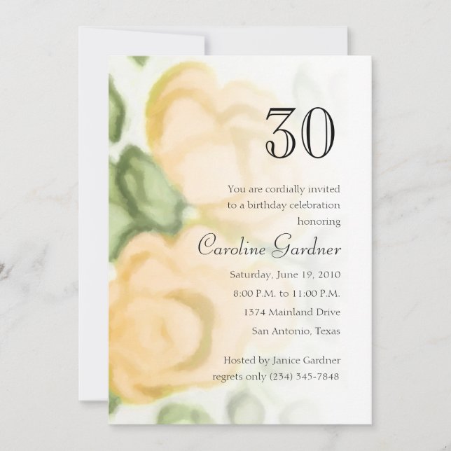 Any Number Birthday Invitation Yellow Roses (Front)