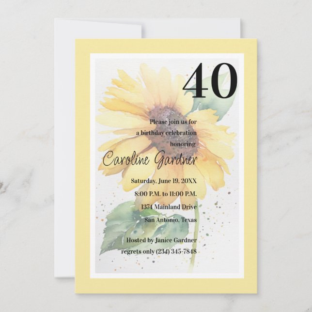 Any Number Birthday Yellow Sunflower Invitation (Front)