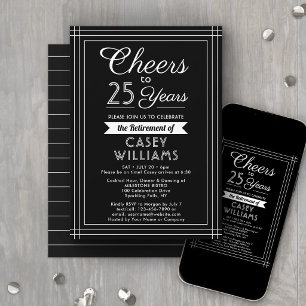 ANY Number Retirement Party Cheers Black and White Invitation