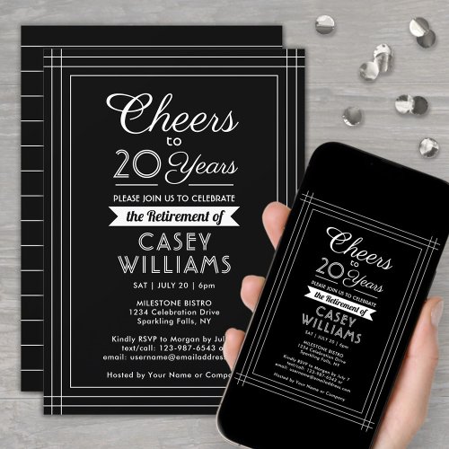 ANY Number Retirement Party Cheers Black and White Invitation