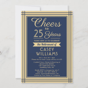ANY Number Retirement Party Cheers Navy and Gold Invitation