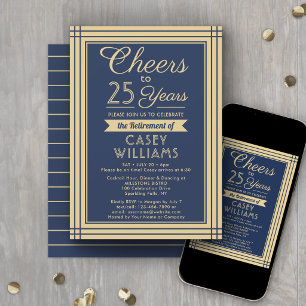 ANY Number Retirement Party Cheers Navy and Gold Invitation