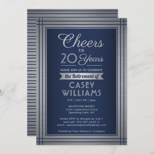 ANY Number Retirement Party Cheers Navy and Silver Invitation