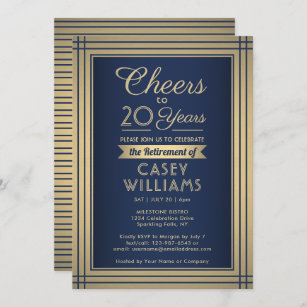 ANY Number Retirement Party Cheers Navy Blue Gold Invitation