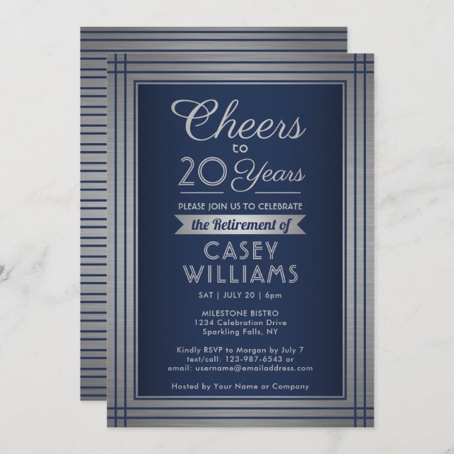 ANY Number Retirement Party Cheers Navy Blue Invitation (Front/Back)