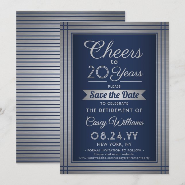 ANY Number Retirement Party Cheers Navy Blue Save The Date (Front/Back)