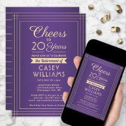 ANY Number Retirement Party Cheers Purple and Gold Invitation