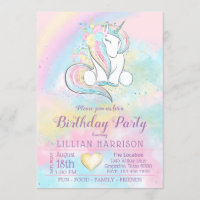 Any Number Unicorn Rainbow Birthday Party Invitation