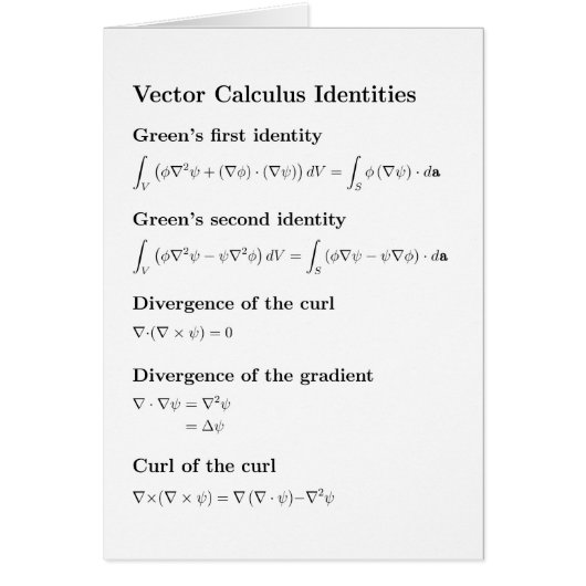 Any occasion card: Vector calculus identities Cards (Front)