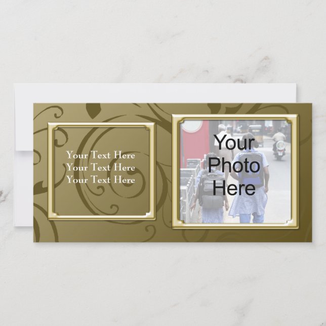 Any Occasion Classy Gold Swirl Photo Card, Family (Front)
