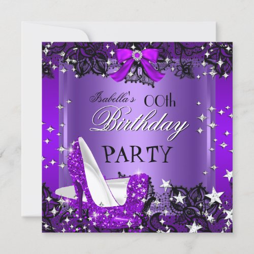 Any Occasion Elegant Purple Glitter High Heels Invitation