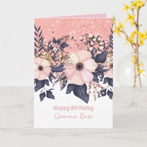 ANY OCCASION Girly Rosegold Pink Glitter Card