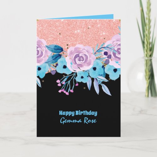 ANY OCCASION Girly Rosegold Pink Glitter Card