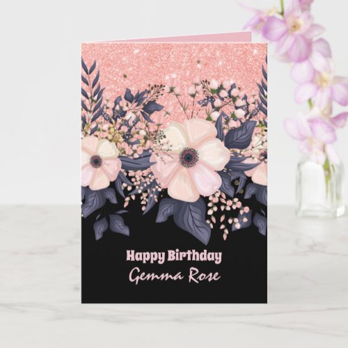 ANY OCCASION Girly Rosegold Pink Glitter Card