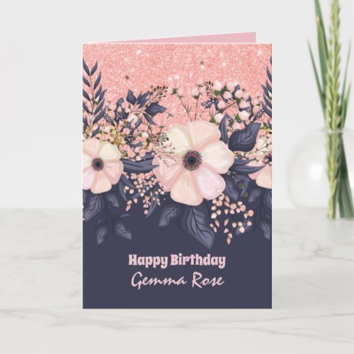 ANY OCCASION Girly Rosegold Pink Glitter Card