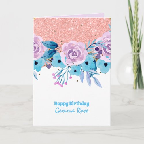 ANY OCCASION Girly Rosegold Pink Glitter Card