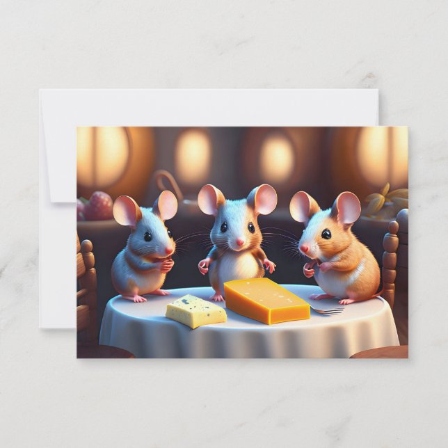 Any Occasion Invitation Mouse family at the table (Front)