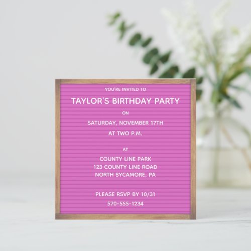 Any Occasion Pink Letter Board Sign Custom Invitation