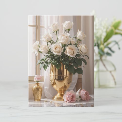 Any Occasion Rose Bouquet Gold Vase In Sunlight Holiday Card