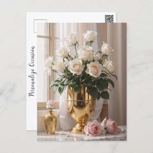 Any Occasion Rose Bouquet Gold Vase In Sunlight Postcard