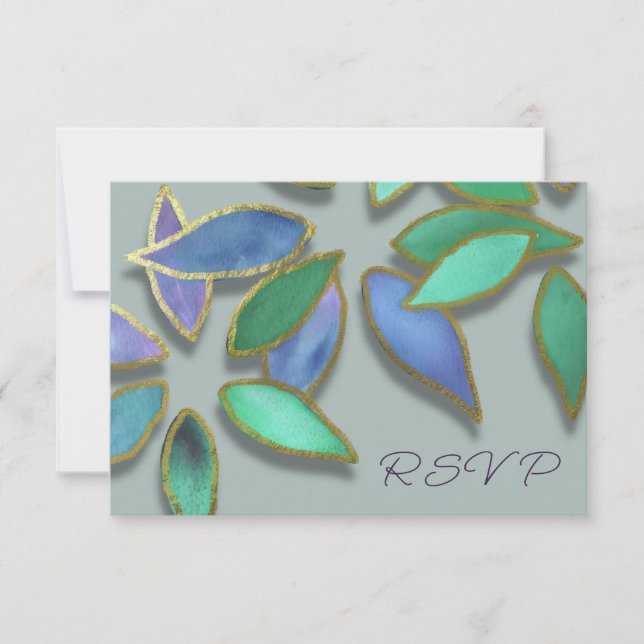 Any Occassion Blue Green Watercolor Petals Gold Invitation (Front)