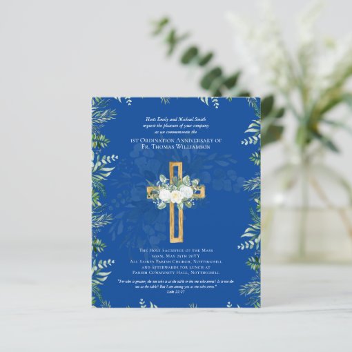 ANY Ordination Anniversary Invitation Blue | Zazzle