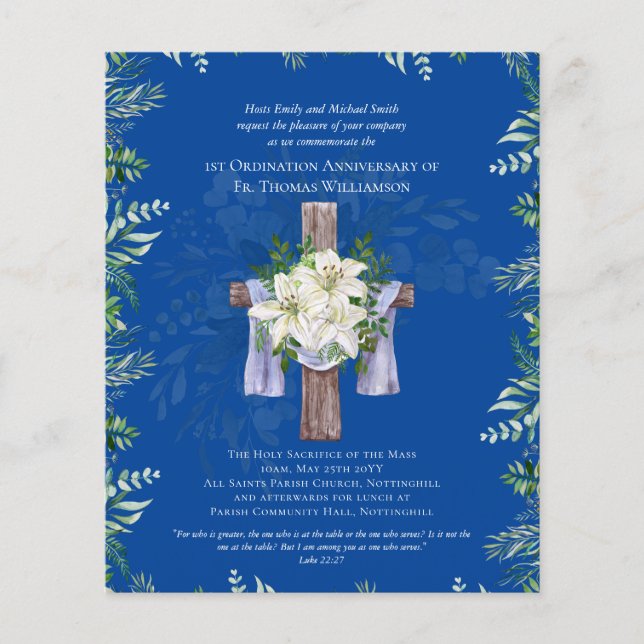 ANY Ordination Anniversary Invitation Lilys Blue (Front)