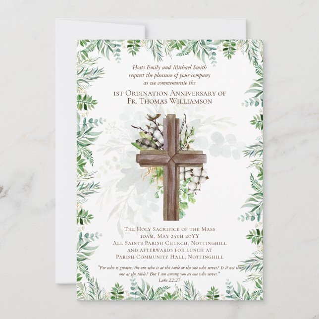 ANY Ordination Anniversary Invitation Rustic Wood (Front)