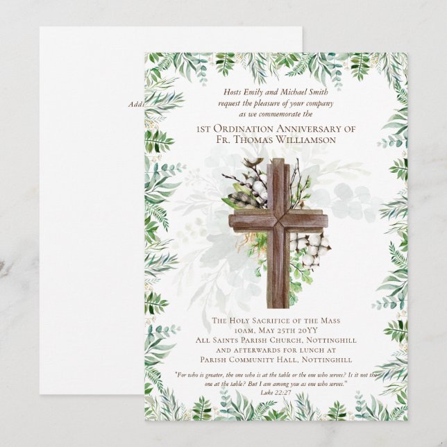 ANY Ordination Anniversary Invitation Rustic Wood (Front/Back)