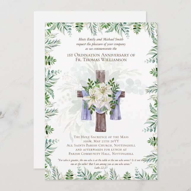 ANY Ordination Anniversary Invitation Rustic Wood (Front/Back)
