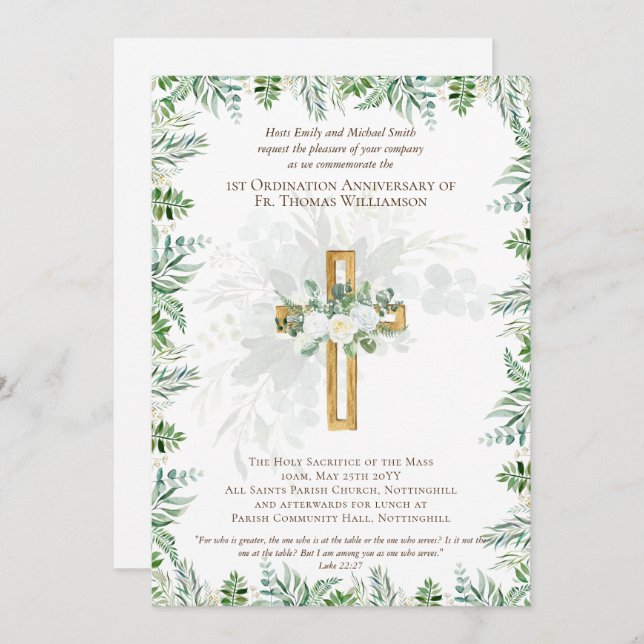 ANY Ordination Anniversary Invitation Rustic Wood (Front/Back)