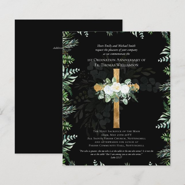 ANY Ordination Anniversary Invitation White Roses (Front/Back)